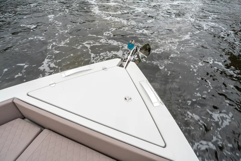  Yacht Photos Pics Bow of 2025 De Antonio Yachts D42 Open on water, featuring sleek design and anchor.