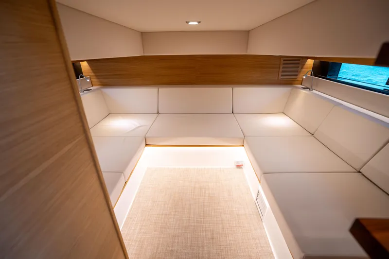  Yacht Photos Pics Luxurious interior of 2025 De Antonio Yachts D42 Open, featuring elegant seating and modern design.