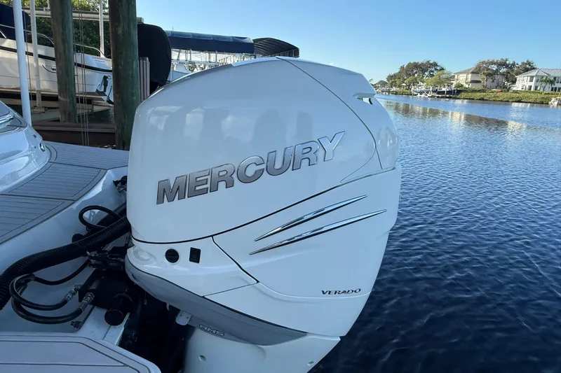 Manda Rae Too Yacht Photos Pics 2018 Sae Ray 38SLV OB with Mercury Verado outboard engine by the water.