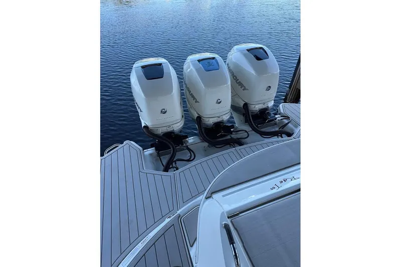 Manda Rae Too Yacht Photos Pics 2018 Sae Ray 38SLV OB boat with triple Mercury outboard engines on water.