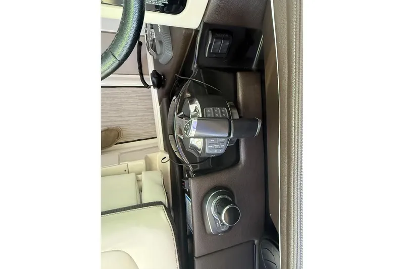 Manda Rae Too Yacht Photos Pics 2018 Sea Ray 38SLV OB boat control panel with steering wheel and Joy stick controls throttle.