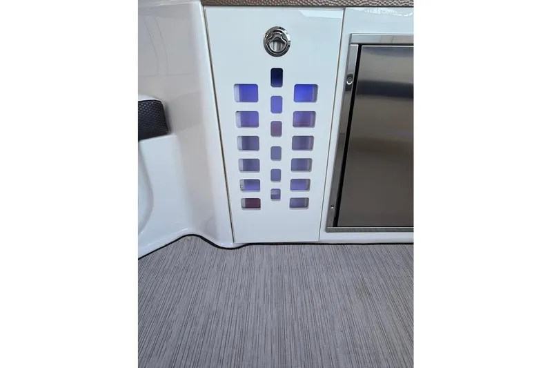 Manda Rae Too Yacht Photos Pics 2018 Sae Ray 38SLV OB interior with modern panel and stainless steel compartment.