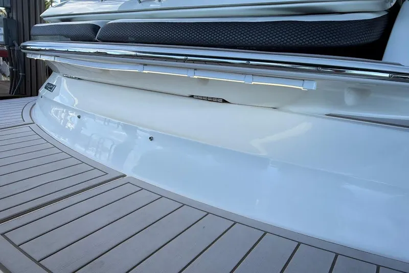 Manda Rae Too Yacht Photos Pics 2018 Sae Ray 38SLV OB boat with sleek white deck and chrome railing.