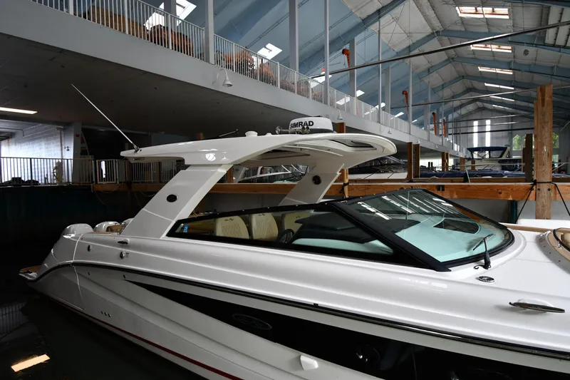  Yacht Photos Pics 2020 Sea Ray SLX 400 Outboard in indoor marina setting.