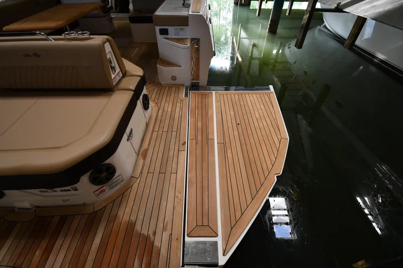  Yacht Photos Pics 2020 Sea Ray SLX 400 Outboard with teak deck, docked in a marina.
