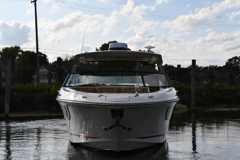  Yacht Photos Pics 2020 Sea Ray SLX 400 Outboard boat on calm water, front view.