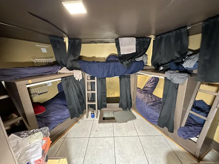 93' Dive Boat Yacht Photos Pics Compact cabin with bunk beds on a 1965 custom dive boat.