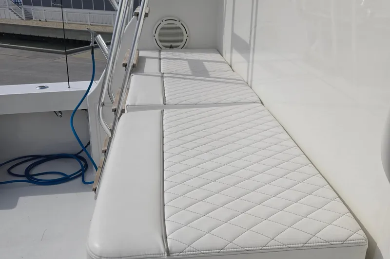 Covert Mission Yacht Photos Pics Cockpit Mezzanine Style seating with Bentley stitching