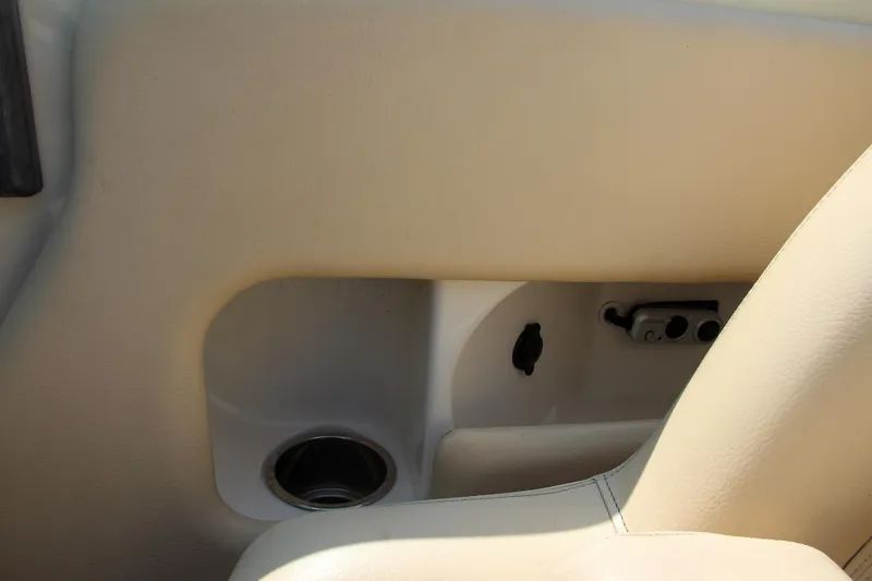 Wahoo Yacht Photos Pics Interior detail of 2013 Chris-Craft Launch 28 boat with beige upholstery.