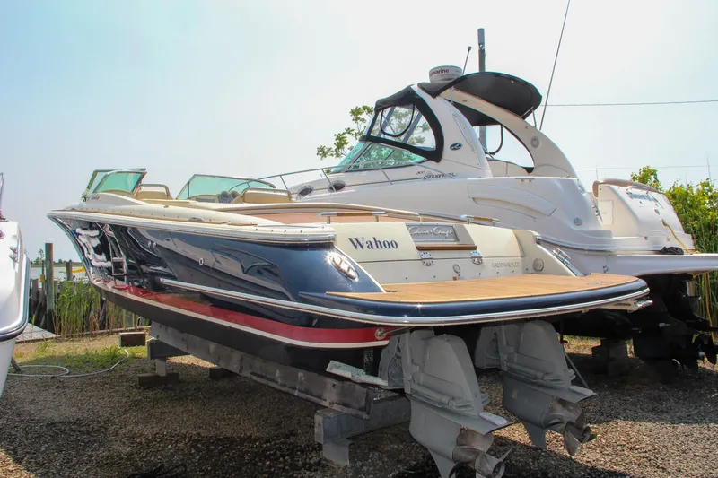 Wahoo Yacht Photos Pics 2013 Chris-Craft Launch 28 boat on dry dock, named Wahoo.