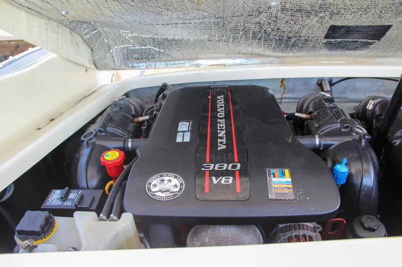 Wahoo Yacht Photos Pics 2013 Chris-Craft Launch 28 engine compartment with Volvo Penta 380 V8 engine.