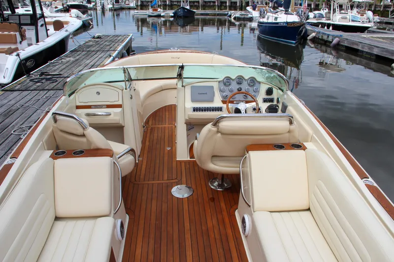 Wahoo Yacht Photos Pics 2013 Chris-Craft Launch 28 boat with luxurious interior docked at marina.