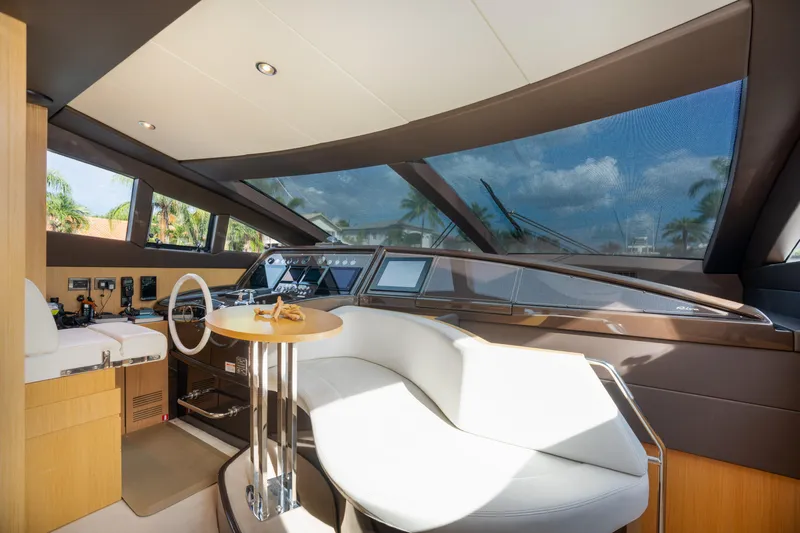  Yacht Photos Pics Interior helm of 2012 Riva 75 Venere yacht with modern controls and seating.