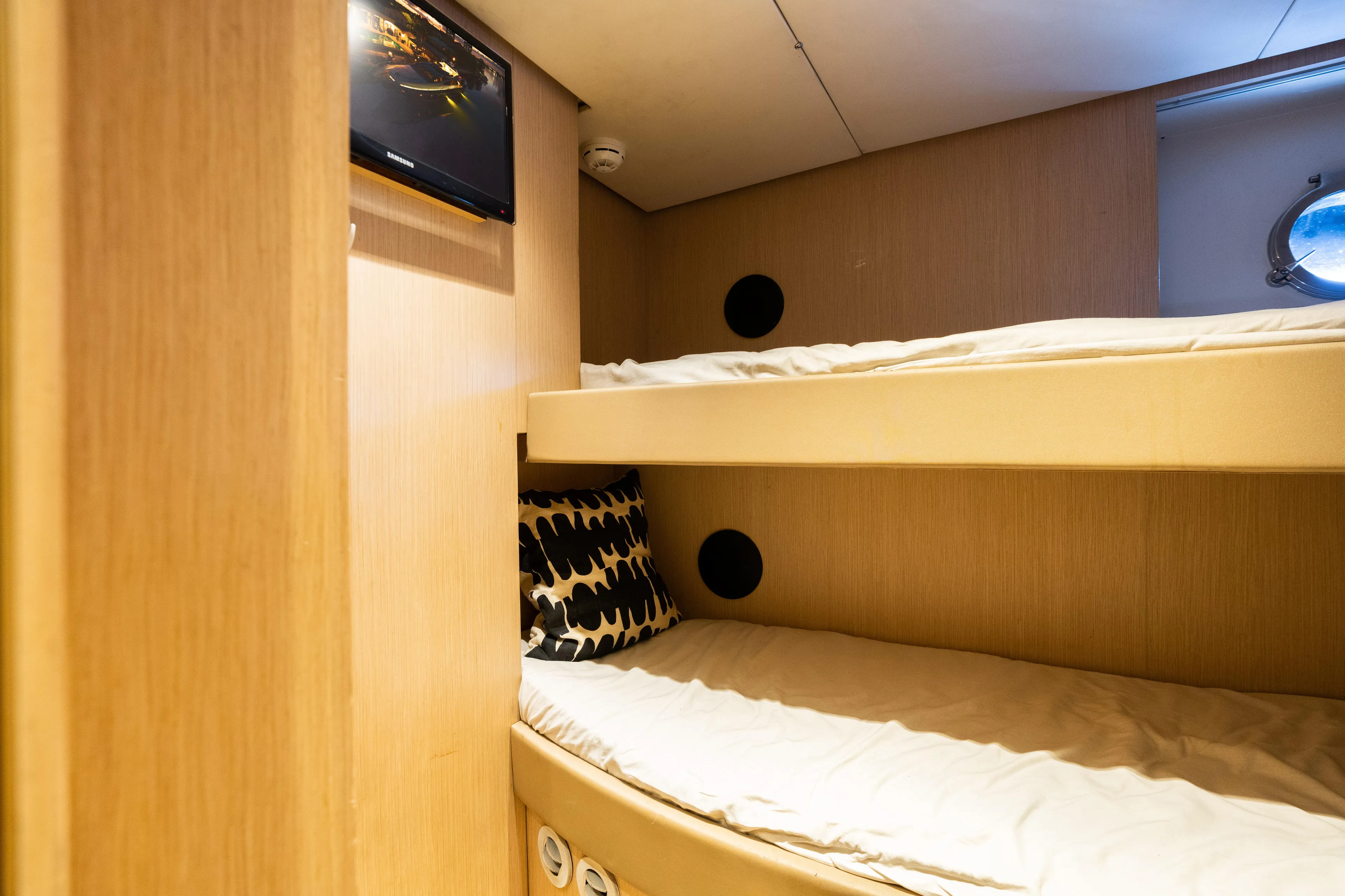  Yacht Photos Pics Bunk beds in the 2012 Riva 75 Venere yacht cabin.