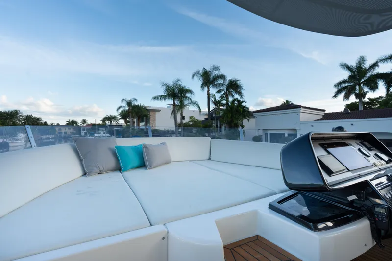  Yacht Photos Pics Luxurious deck of 2012 Riva 75 Venere yacht with plush seating and modern controls.
