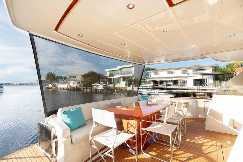  Yacht Photos Pics Luxurious 2012 Riva 75 Venere yacht with spacious outdoor dining area.