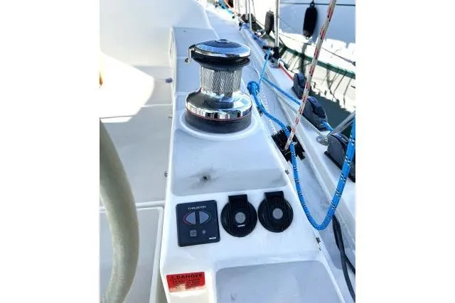 Resolute Yacht Photos Pics Sailboat deck with winch and control panel, Blue Jacket 40, 2015 model.