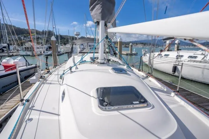 Resolute Yacht Photos Pics Sailboat docked at marina, Blue Jacket 40, 2015 model, sunny day.
