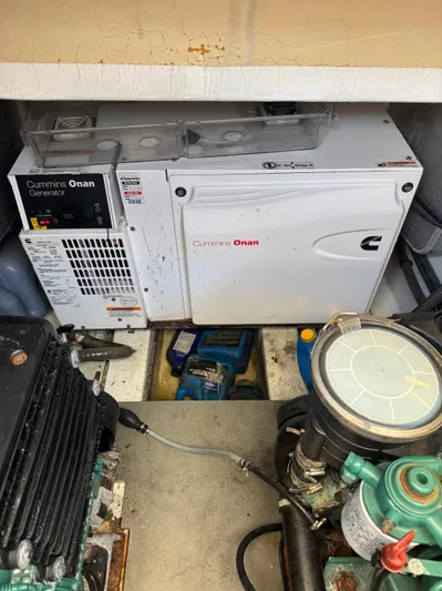  Yacht Photos Pics Engine room of 2015 Prestige 450 Fly with Cummins Onan generator.