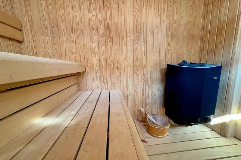 Maoria Yacht Photos Pics Luxurious wooden sauna interior on 2021 Numarine 26XP yacht.