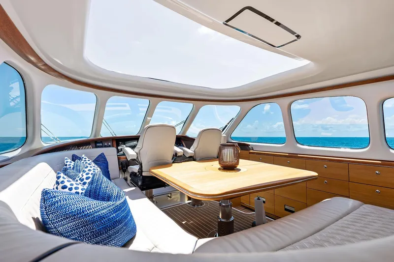 Dutch Yacht Photos Pics Luxurious interior of 2019 Zeelander Z55 yacht with ocean view and elegant seating.