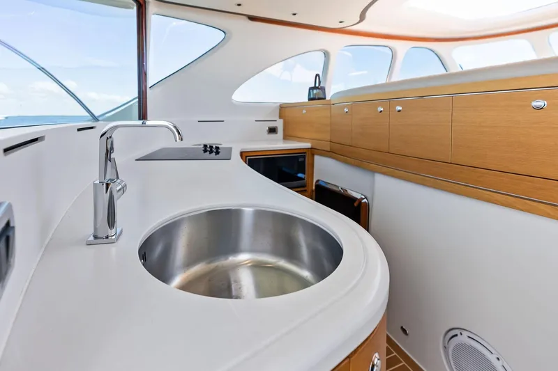 Dutch Yacht Photos Pics Luxurious 2019 Zeelander Z55 yacht interior with modern kitchen and sleek design.