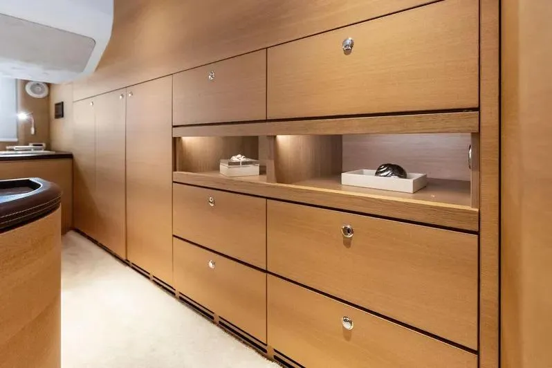 Dutch Yacht Photos Pics Luxurious wooden cabinetry inside 2019 Zeelander Z55 yacht, featuring sleek design and ample storage.