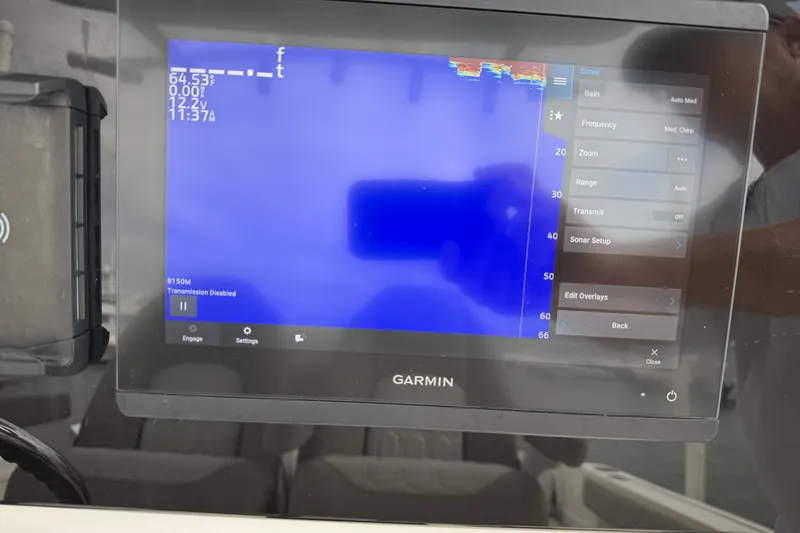  Yacht Photos Pics Garmin sonar display on 2022 Sea Fox 288 Commander boat dashboard.