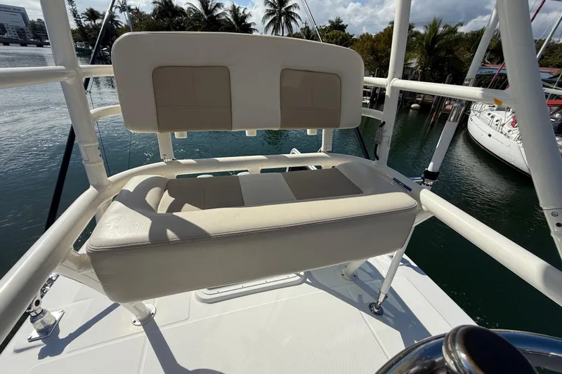 Gail Force Yacht Photos Pics Boston Whaler 360 Outrage 2023 seating area with water view.
