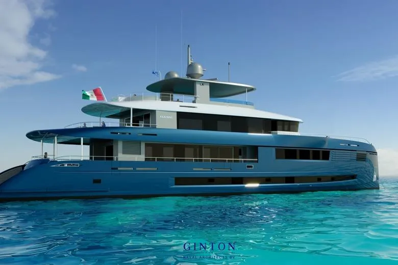 Stella Azura Yacht Photos Pics Luxury Falcon Yachts 45, 2026 model, cruising on clear blue waters.