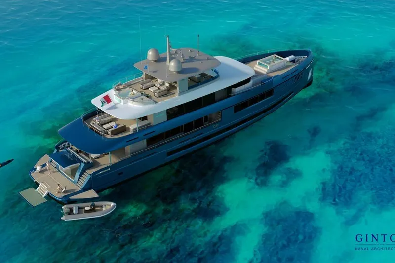 Stella Azura Yacht Photos Pics Luxurious 2026 Falcon Yachts 45 cruising in clear turquoise waters.