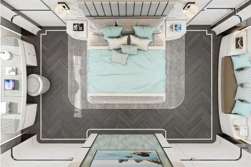 Stella Azura Yacht Photos Pics Luxurious Falcon Yachts 45 bedroom interior, 2026 model, featuring modern design and elegant decor.