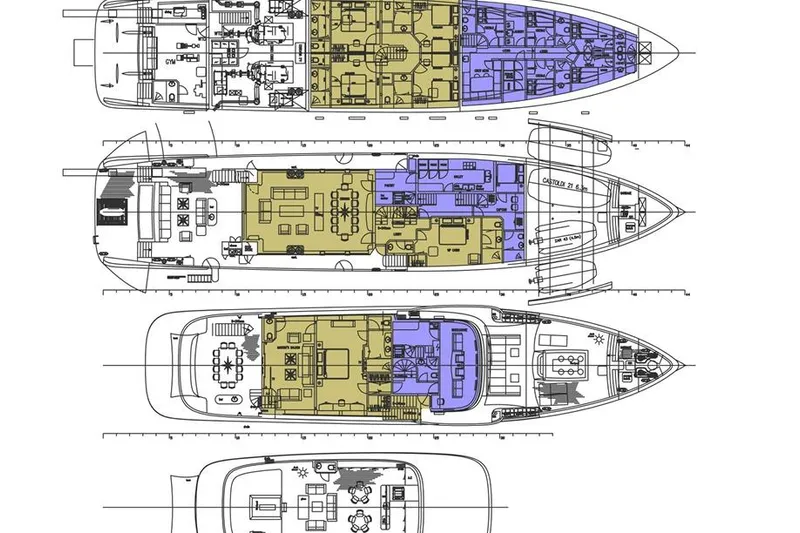 Stella Azura Yacht Photos Pics Floor plan of 2026 Falcon Yachts 45, showcasing detailed interior layout.