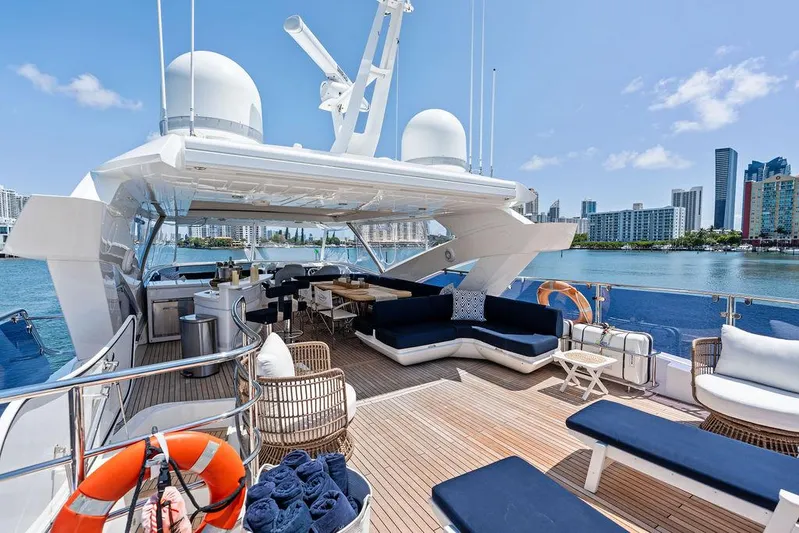 Sea Zar Yacht Photos Pics Luxurious 2019 Sunseeker 86 Yacht with spacious deck, modern seating, and stunning waterfront views.