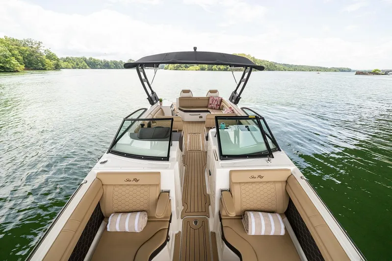  Yacht Photos Pics Manufacturer Provided Image: 2023 Sea Ray SDX 290 boat interior on a lake.