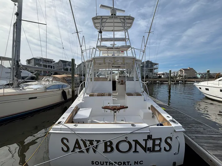 Sawbones Yacht Photos Pics 2011 Luhrs 37 Canyon IPS boat docked in marina, Southport, NC.