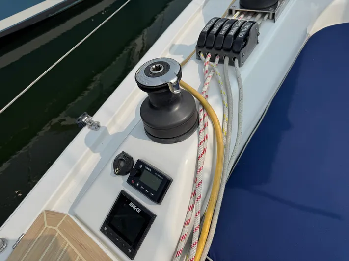 Dreamcatcher Yacht Photos Pics Control panel and winch on 2018 Hanse 348 sailboat deck.