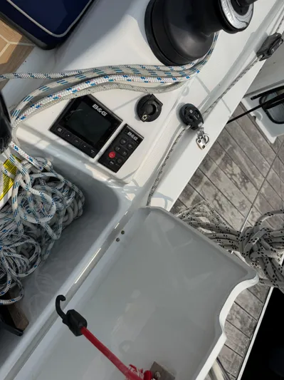 Dreamcatcher Yacht Photos Pics 2018 Hanse 348 sailboat deck with ropes, winch, and B&G control panel.