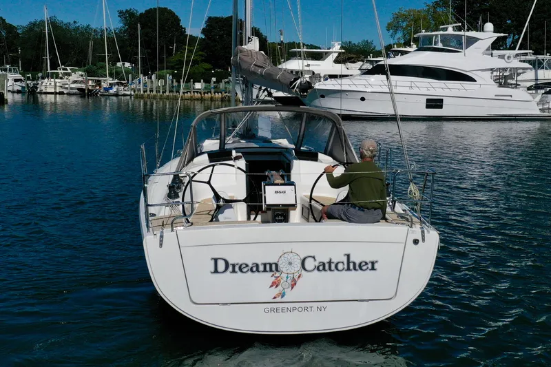 Dreamcatcher Yacht Photos Pics 2018 Hanse 348 sailboat "Dream Catcher" in marina, Greenport, NY.