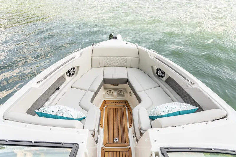  Yacht Photos Pics Manufacturer Provided Image: 2023 Sea Ray SLX 280 boat with luxurious seating and teak flooring.