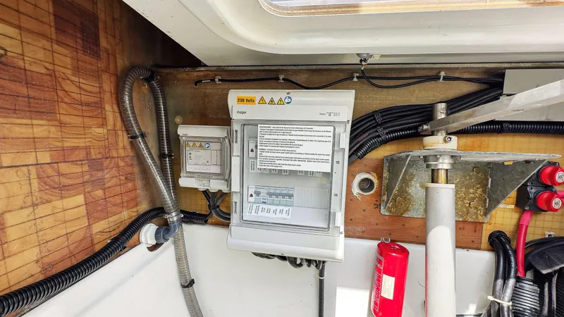 Sabai Sabai Yacht Photos Pics Electrical panel inside 2018 Fountaine Pajot Lucia 40 catamaran.