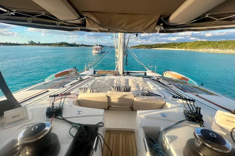  Yacht Photos Pics Luxurious 2018 Lagoon 620 yacht deck with stunning turquoise water view.