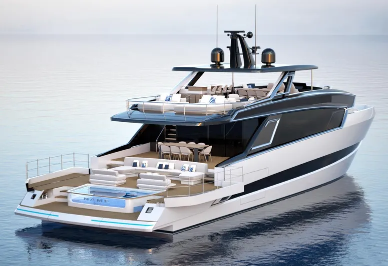 Viper 100 Yacht Photos Pics Luxurious 2027 ISA Viper 100 yacht with modern design and spacious deck on calm waters.