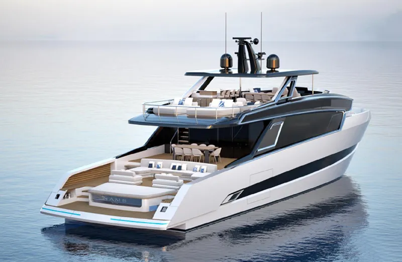 Viper 100 Yacht Photos Pics Luxurious 2027 ISA Viper 100 yacht on calm waters, featuring sleek design and spacious deck.