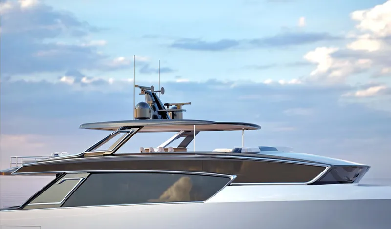 Viper 100 Yacht Photos Pics Sleek 2027 ISA Viper 100 yacht against a serene sky backdrop.