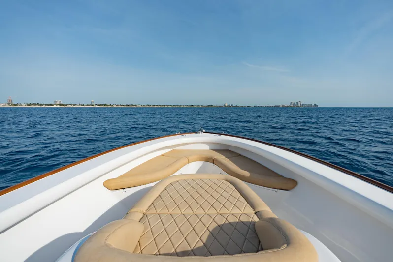 Off Course (name Reserved) Yacht Photos Pics Bow view of 2018 Winter Custom Yachts 37 Custom Carolina on open sea.