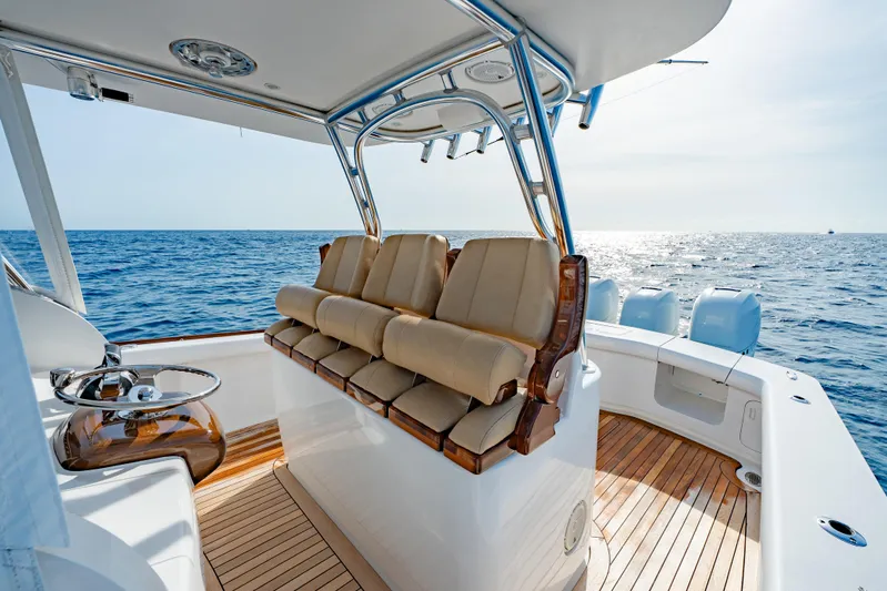 Off Course (name Reserved) Yacht Photos Pics Luxurious 2018 Winter Custom Yachts 37 Custom Carolina boat interior with ocean view.