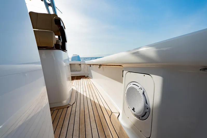 Off Course (name Reserved) Yacht Photos Pics 2018 Winter Custom Yachts 37 Custom Carolina deck with sleek design and wooden flooring.