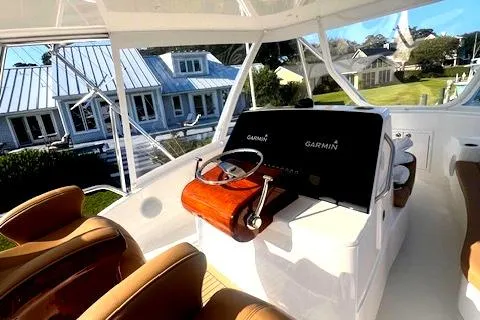  Yacht Photos Pics 2024 Custom Carolina Albemarle Spencer yacht helm with Garmin navigation.