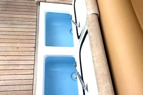  Yacht Photos Pics 2024 Custom Carolina Albemarle Spencer boat with dual live wells on teak deck.